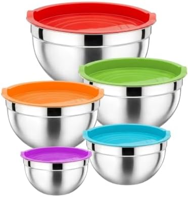 Stainless Steel Mixing Bowls with Lids, 10Pcs 5 Sizes Nesting Bowls