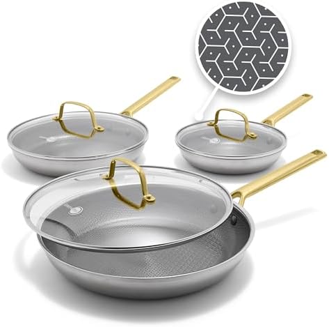 GreenPan Hybrid 6 Piece (8",10" & 12") Stainless Steel Skillets with Lids