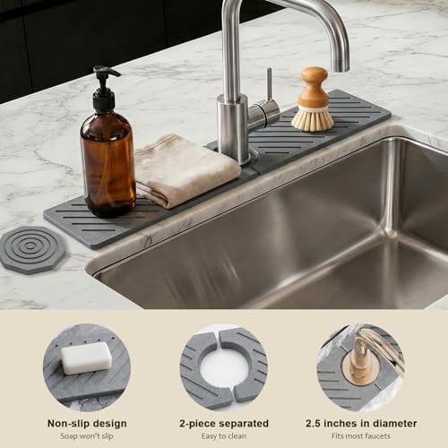 Stone Faucet Mat for Kitchen Sink, Dark Gray, 23.6" x 3.9"