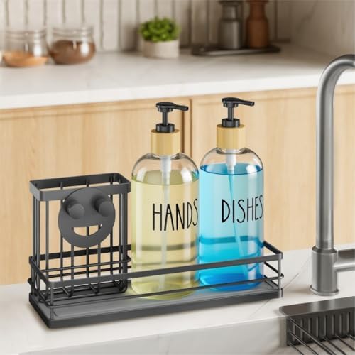Moforoco Kitchen Dish Soap Dispenser Set, 16OZ Glass Bottle