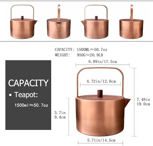 YJX Pure Copper Stovetop Tea Kettle, 1500ml