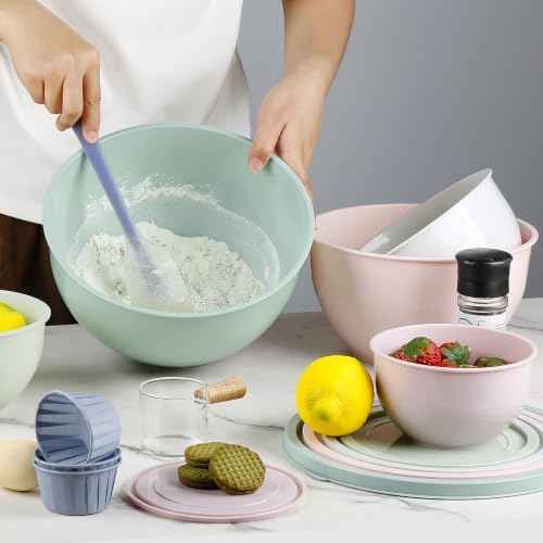Greentainer Plastic Mixing Bowls with Lids Set for Kitchen, 5 Set
