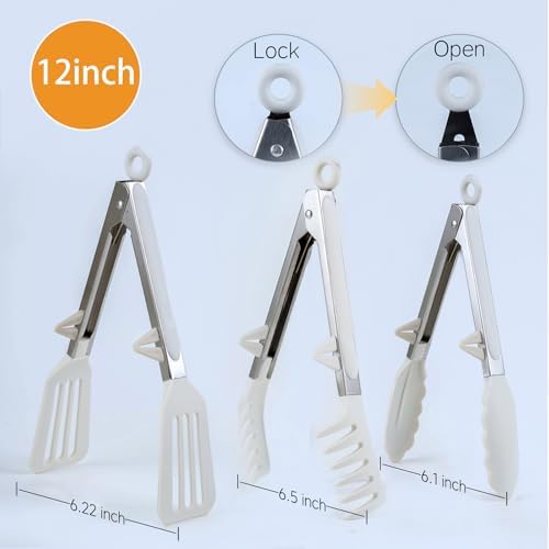 Kitchen Tongs,Set Of 3 Tongs with Silicone Tip for Cooking 9/12 Inch