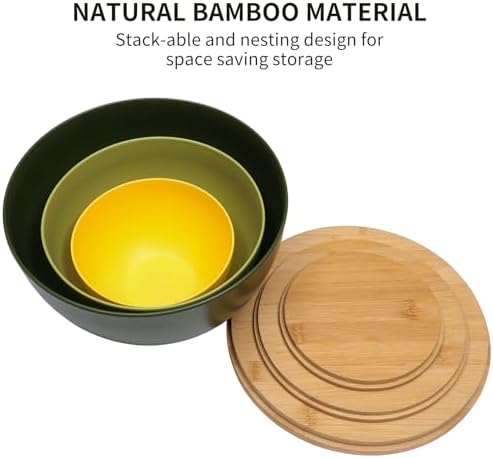 ECOWAY Salad Bowl Set of 3 with Bamboo Lids, Mixing Bowl Set, Nesting