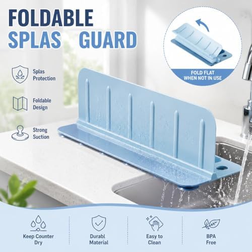 Sink SplashGuard with Suction Cups,13.9" Kitchen Foldable