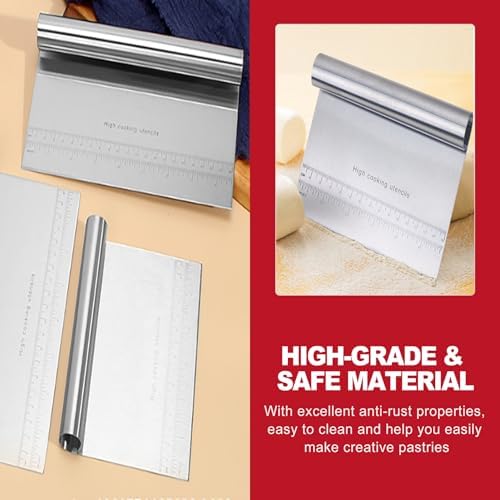 2 Pack Stainless Steel Dough Scraper and Dough Scrapers Set, or Baking