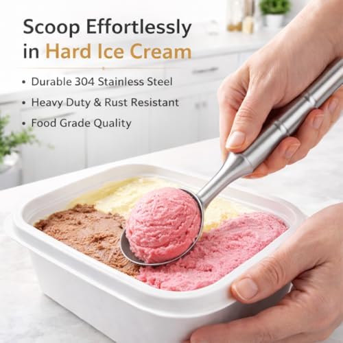 Stainless Steel Ice Cream Scoop, Heavy Duty Scooper, Silver