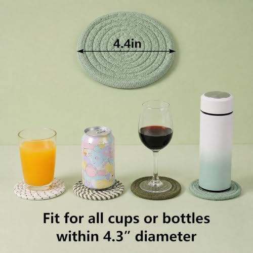 Drink Coasters Set of 8 with Holder, Cotton Woven,Olive Green