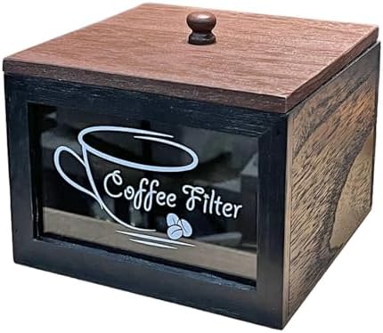 Coffee Filter Holder Wood Filter Paper Storage Box for Counter Coffee