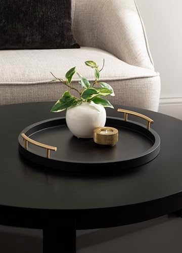 Kate and Laurel Halsey Decorative Wooden Round Tray with Polished