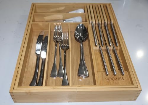 Nexxuss Bamboo Kitchen Drawer Organizer, Expandable Utensil Organizer