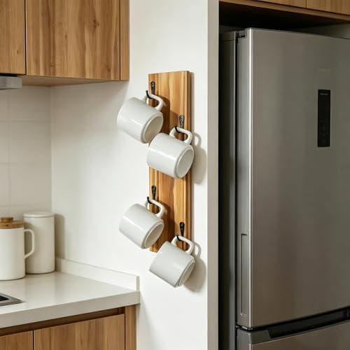 Yohsnor Coffee Mug Wall Rack - Stylish Wooden Cup Holder &