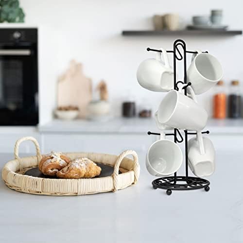 Blue Donuts Farmhouse Coffee Mug Rack, Coffee Mug Tree for 6 Mugs