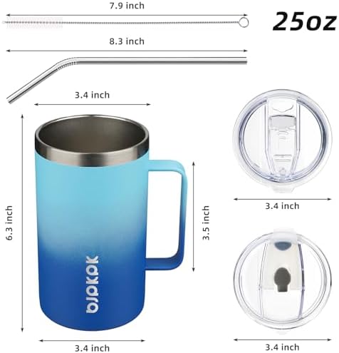 BJPKPK 25oz Insulated Coffee Mug with Handle, Stainless Steel Travel