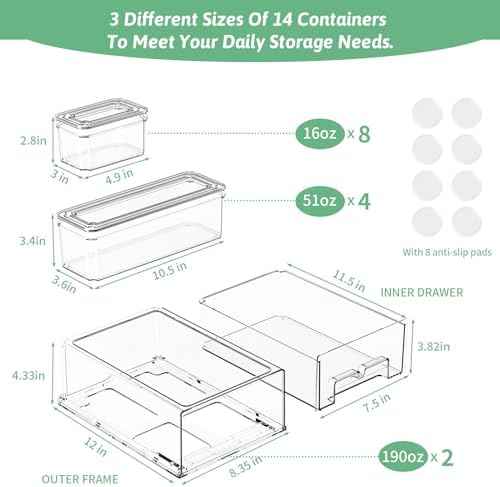 damynuo 14 Pack Clear Fridge Organizer with Lids