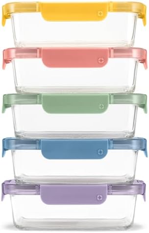Ello Color Lock 3.4 Cup Glass Meal Prep Containers, 5 Pack