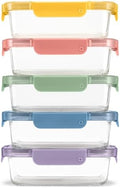 Ello Color Lock 3.4 Cup Glass Meal Prep Containers, 5 Pack