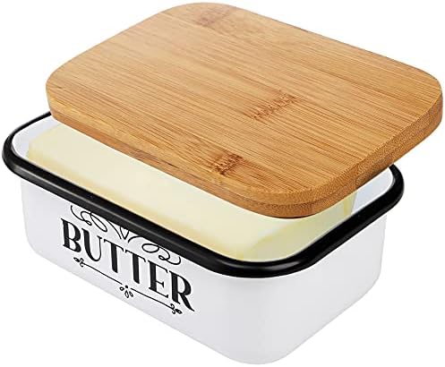 Yesland Butter Dish With Wooden Lid - Unbreakable Enamel Container