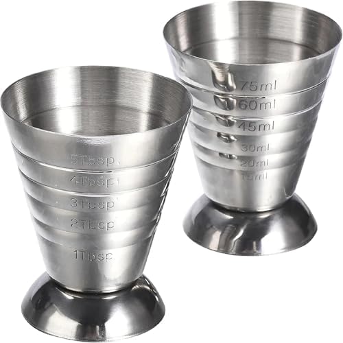 Stainless Steel Measuring Cup With Mixing Spoon Cocktail Jigger 2.5 Oz