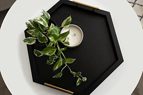 Kate and Laurel Halsey Hexagon Decorative Wooden Tray with Polished