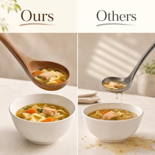 2 Pcs Acacia Soup Ladle with Long Handle, 10.6" Natural Wooden Serving