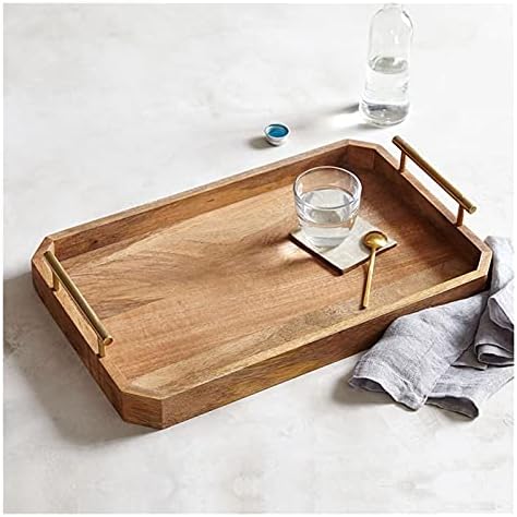 Breakfast Tray Rustic Wood Serving Tray with Metal Handles Wooden