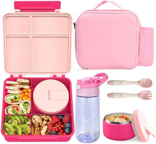 Kids Bento Lunch Box with 8oz Soup Thermo, Water Bottle, Leakproof