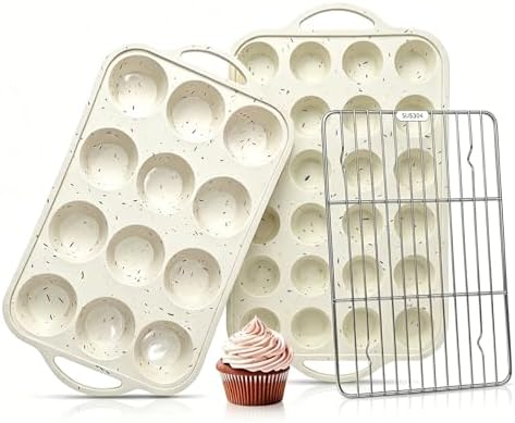 Silicone Muffin Pan Set, 12-Cup Muffin Tin and 24-Cup Mini Muffin Pan