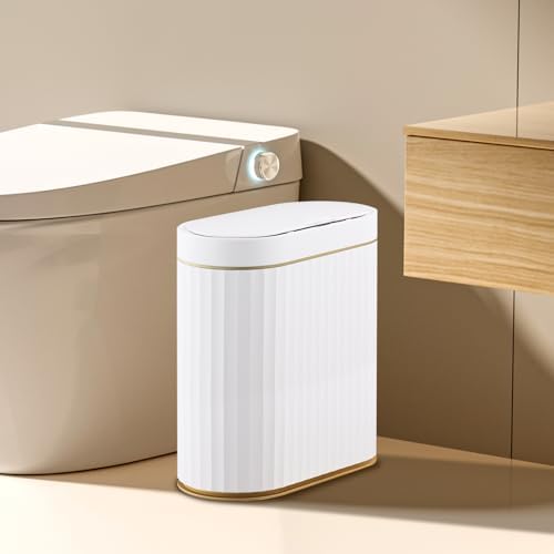 Bathroom Trash Can with Lid, 2.5 Gallon, White