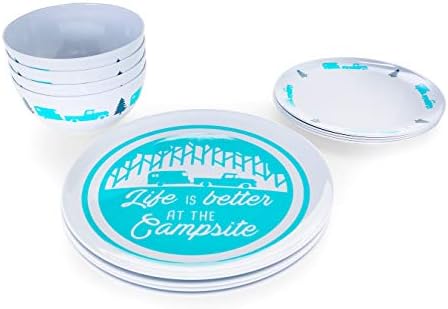 Camco Life is Better at The Campsite Dishware Set | Includes (4) Large