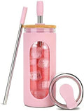 Sursip 20 oz Glass Tumbler with Lids and Straws, Iced Coffee Cups