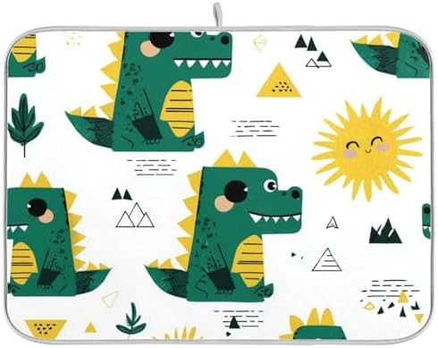 OTVEE Cute Dinosaur Pattern Dish Drying Mat for Kitchen Counter