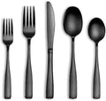 40 Pcs Black Silverware Set, Stainless Steel Flatware Set for 8, Food-Grade Cutlery Set, Mirror Polished Tableware Eating Utensils Set for Home Kitchen, Include Knife Fork Spoon Set, Dishwasher Safe