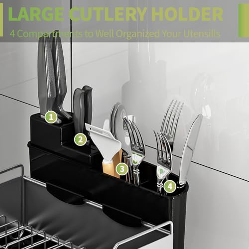 Large 304 Stainless Steel Dish Drying Rack, Black
