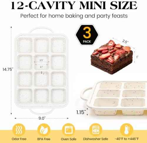Vinino Silicone Brownie Pans with Dividers, 3 Pack with Metal Frame