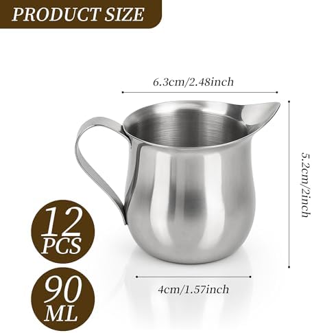 12 Pack Stainless Steel Bell Creamers 3 oz Small Cream Pitcher
