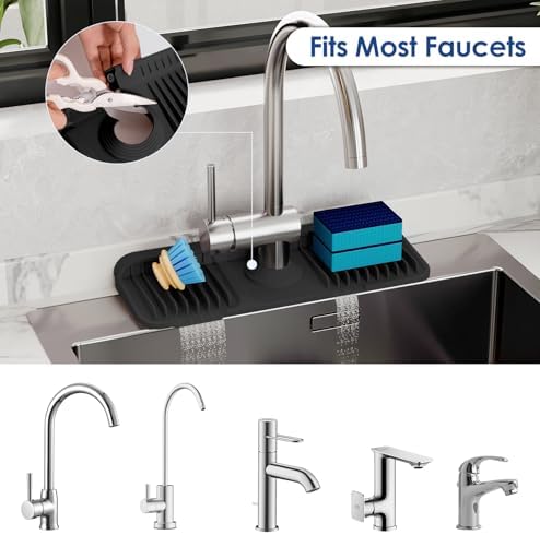 14.6 Inch Silicone Faucet Mat for Kitchen Sink Splash Guard, 7° Slope