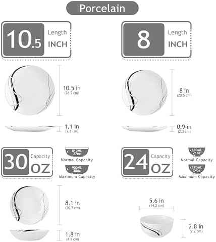 VEWEET Porcelain Dinnerware Sets for 6, 24 Piece Plates and Bowls, FIONA