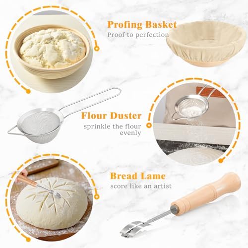 Sourdough Starter Kit & Bread Baking Supplies Set - 9" Proofing