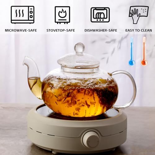Glass Teapot Set, 40OZ/1200ml Stovetop Safe Glass Tea Kettle with