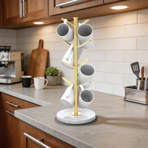 Gold Marble Mug Holder Tree with 2–8 Adjustable Hooks