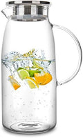 60 Ounces Glass Pitcher with Lid, Hot/Cold Water Jug, Juice Beverage