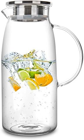 60 Ounces Glass Pitcher with Lid, Hot/Cold Water Jug, Juice Beverage