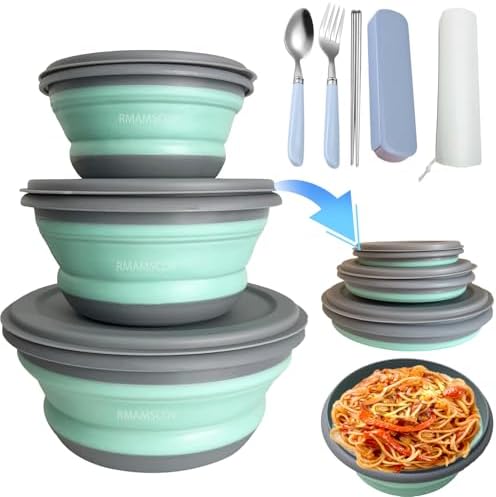 Collapsible Camping Bowl with Lid, Foldable Food Container