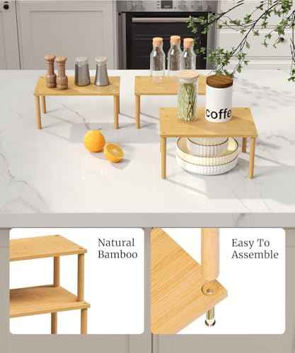 Set of 3 Bamboo Cabinet Organizer Shelf,Medium(Natural)