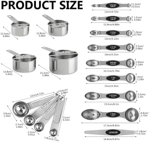 17 Pieces Stainless Steel Measuring Cups & Magnetic Measuring Spoons