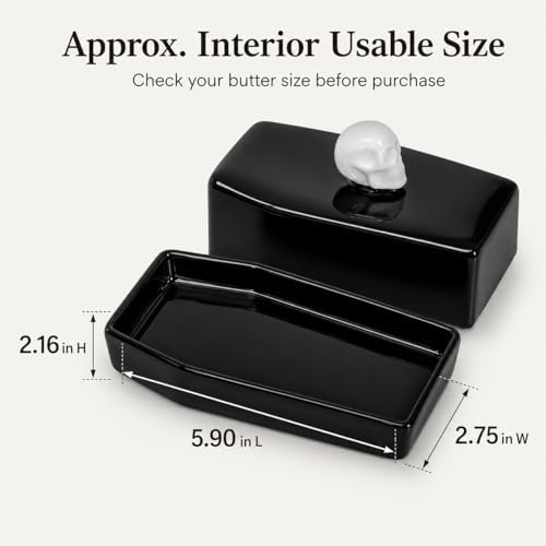 Skull Ceramic Butter Dish with Lid and Butter Spreader