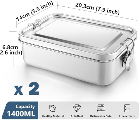 P&P CHEF 1400 ML Stainless Steel Bento Lunch Boxes, 2 Pcs