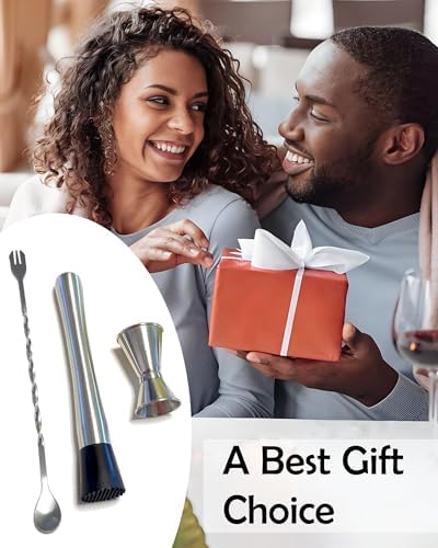 8”Stainless Steel Muddler, 10”Mixing Spoon & Jigger for Cocktails