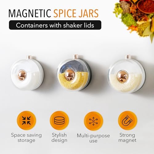 Magnetic Spice Jars for Refrigerator, Shaker Lids, 4 oz, Set of 12